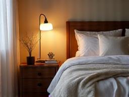 Cozy bedroom decor with a well-made bed and nightstand