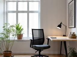 Modern home office with ergonomic chair and minimalist desk