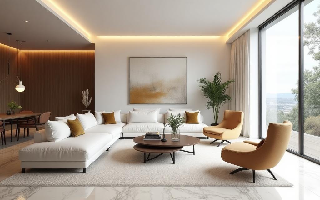 Beautifully designed modern living room showcasing curated furniture and decor